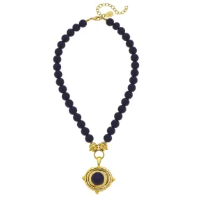 Susan Shaw 3640BK Handcast Gold Oval and Black Onyx Necklace
