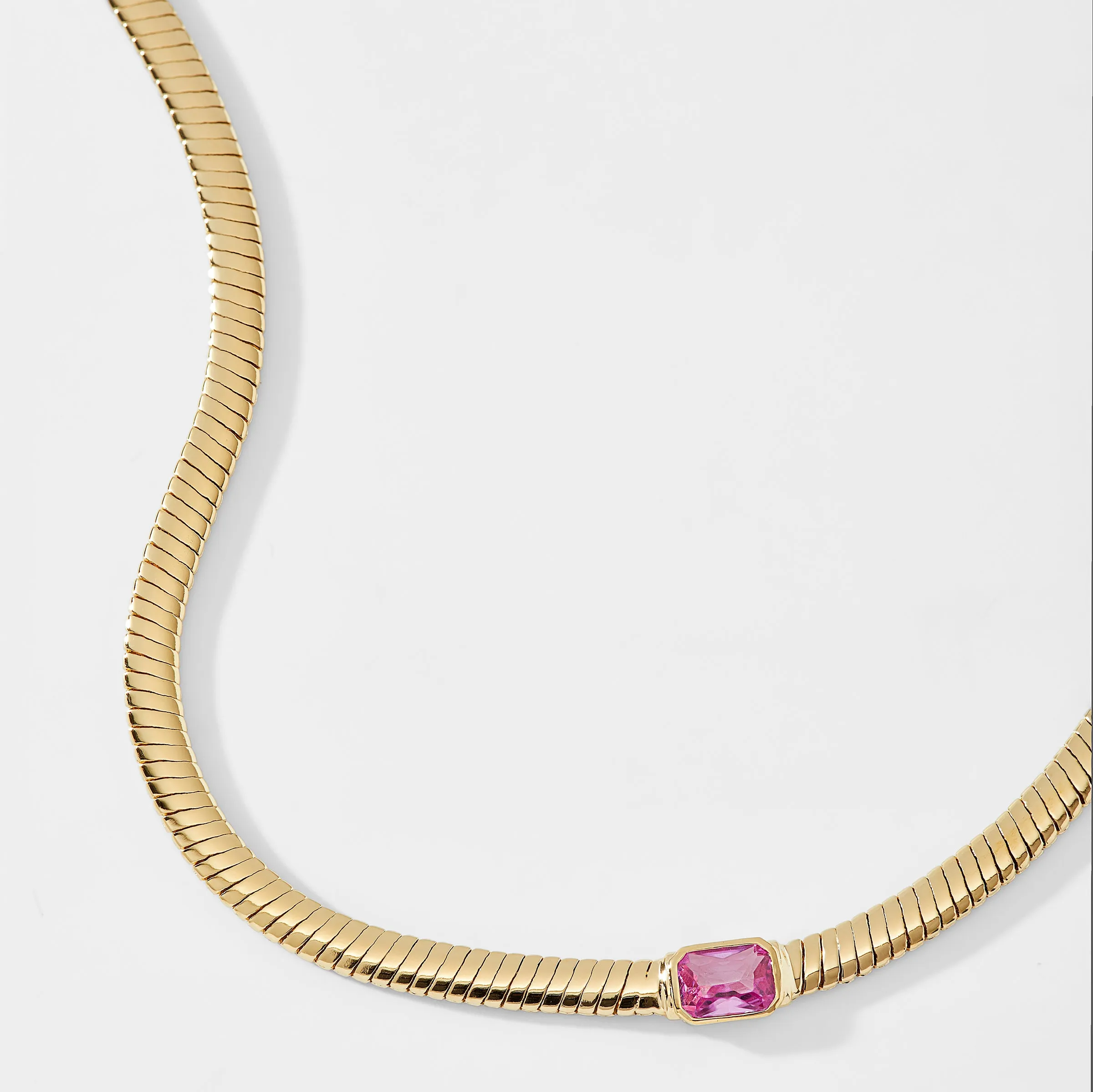 TENNIS ANYONE PINK EMERALD CUT WOVEN CHAIN COLLAR NECKLACE