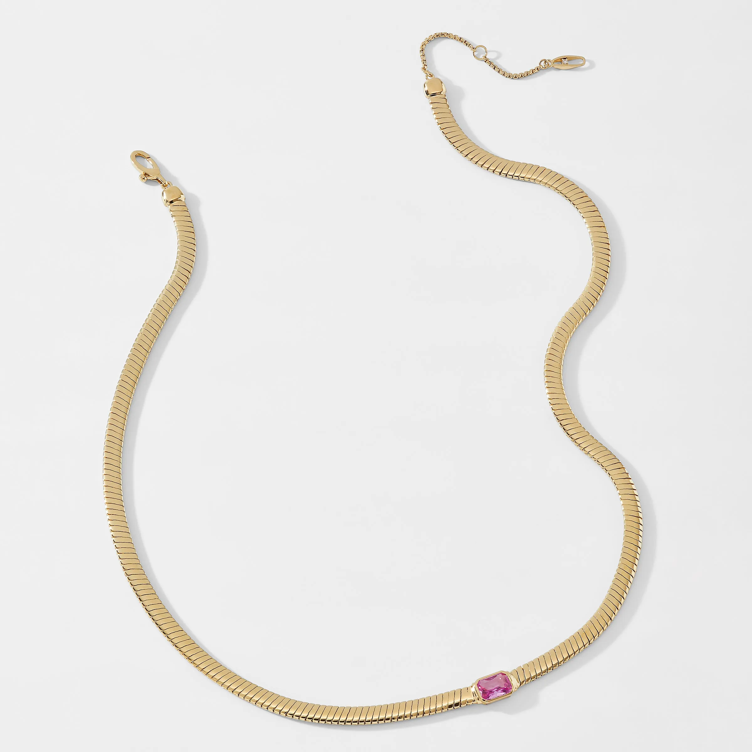 TENNIS ANYONE PINK EMERALD CUT WOVEN CHAIN COLLAR NECKLACE