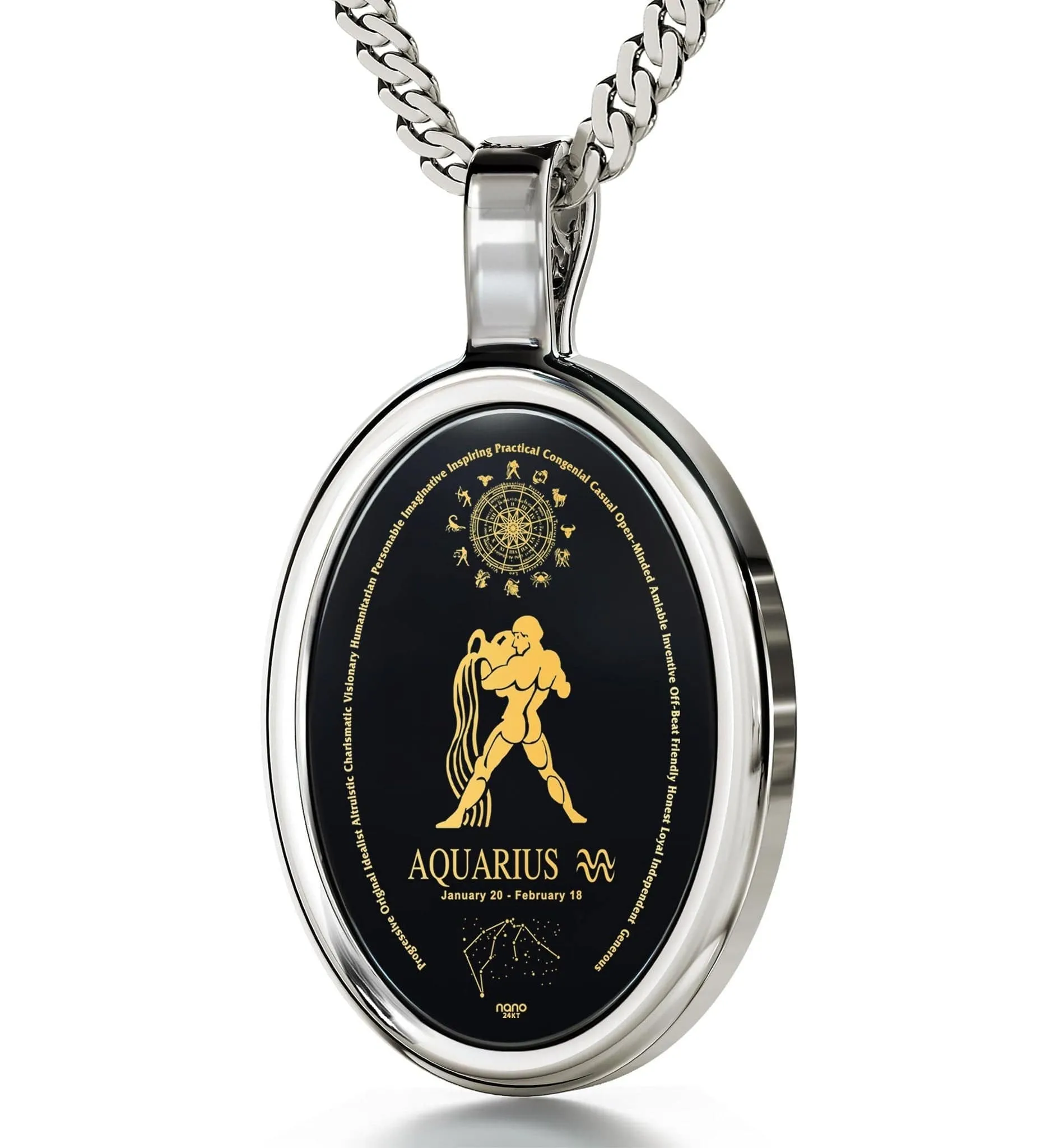 The World of Aquarius, 14k White Gold Necklace, Onyx