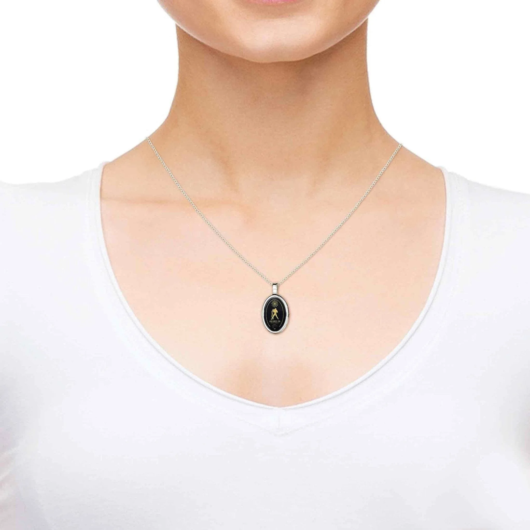 The World of Aquarius, 14k White Gold Necklace, Onyx