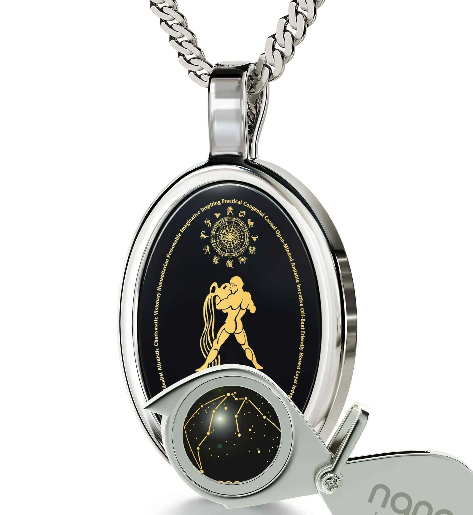 The World of Aquarius, 14k White Gold Necklace, Onyx