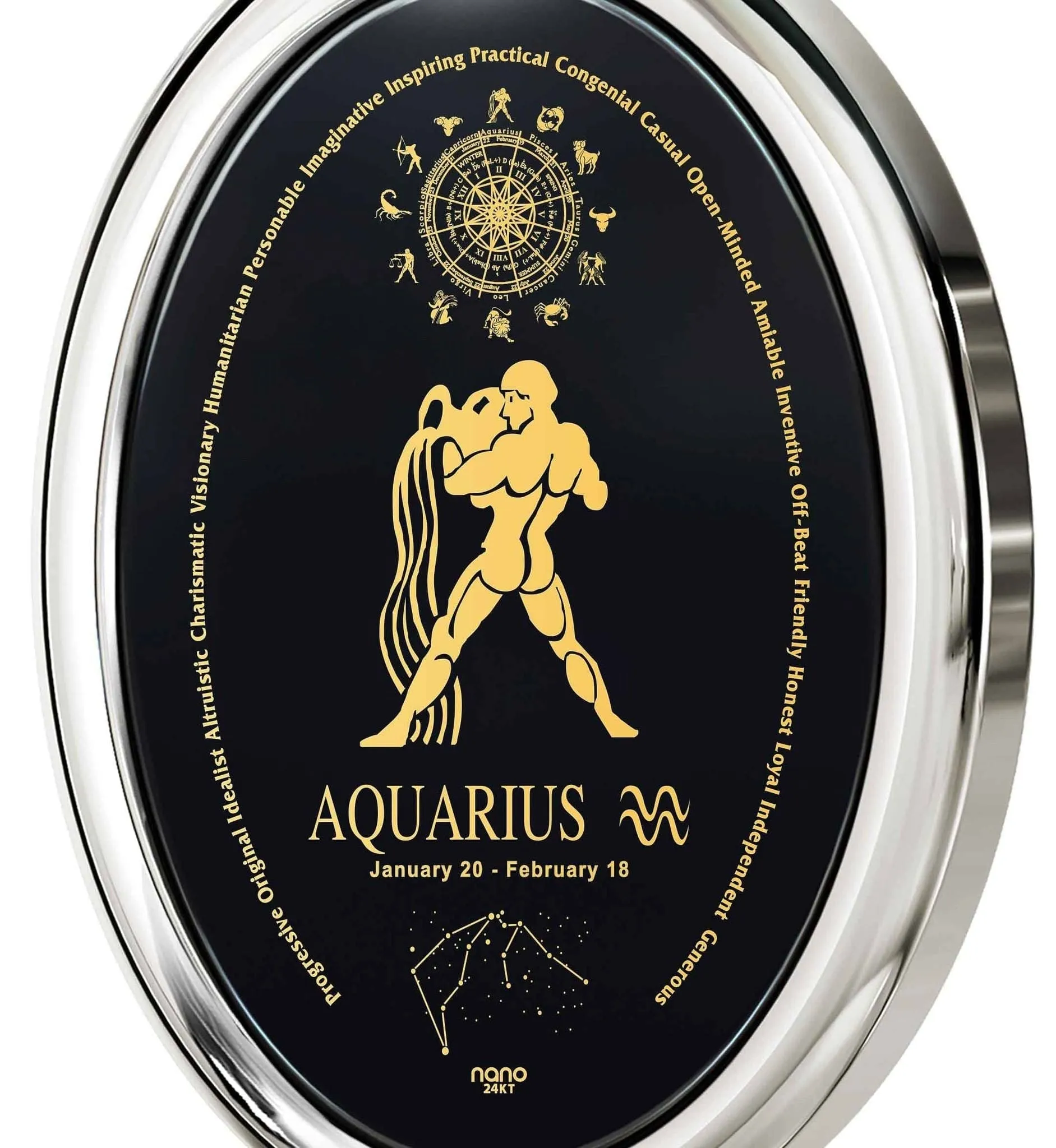 The World of Aquarius, 14k White Gold Necklace, Onyx