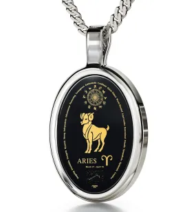 The World of Aries, 14k White Gold Necklace, Onyx