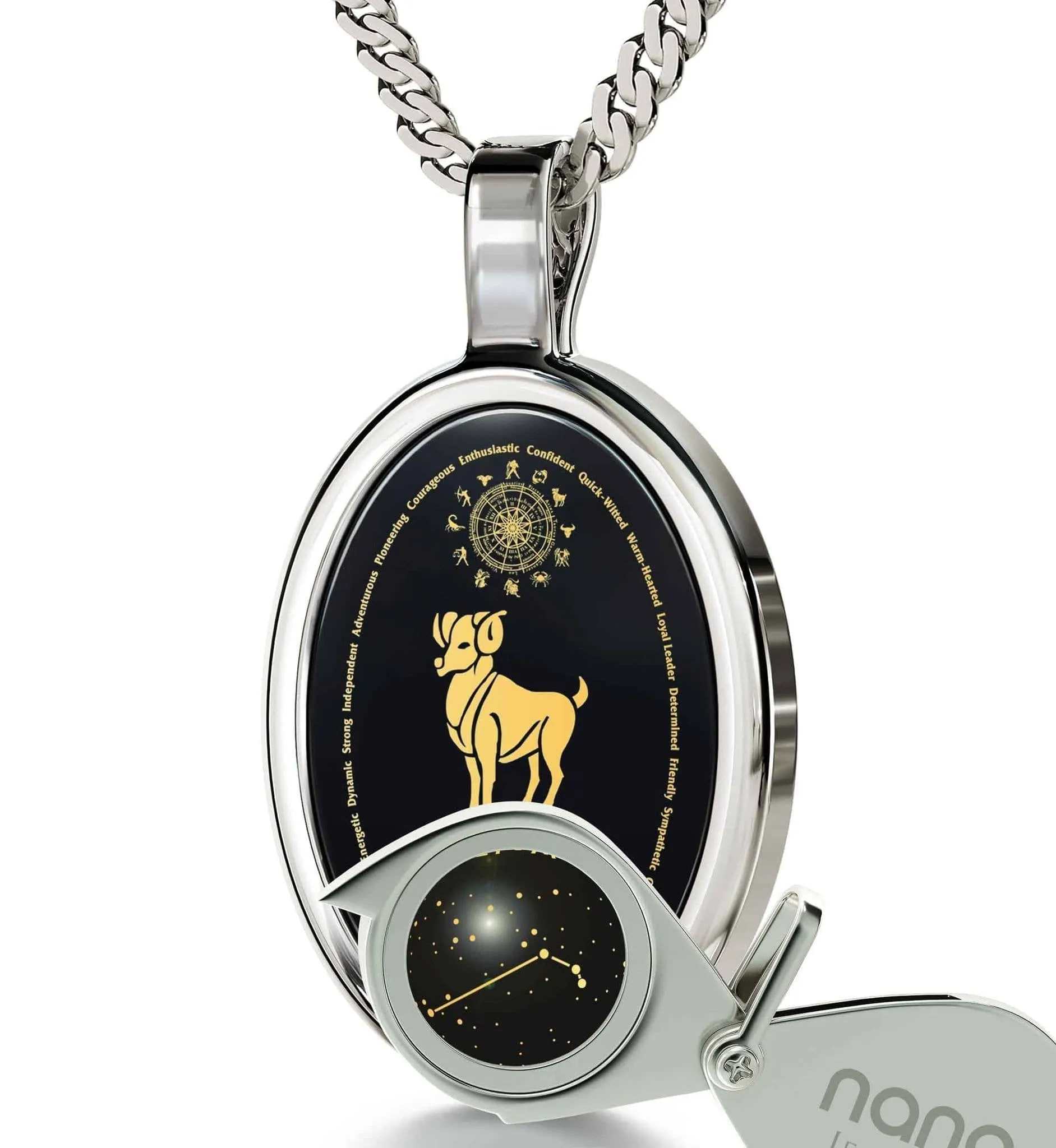 The World of Aries, 14k White Gold Necklace, Onyx