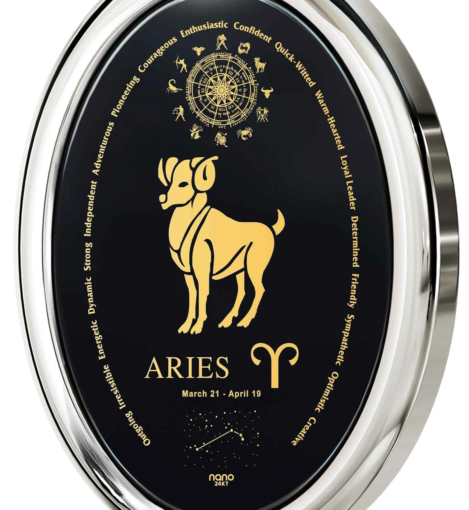 The World of Aries, 14k White Gold Necklace, Onyx
