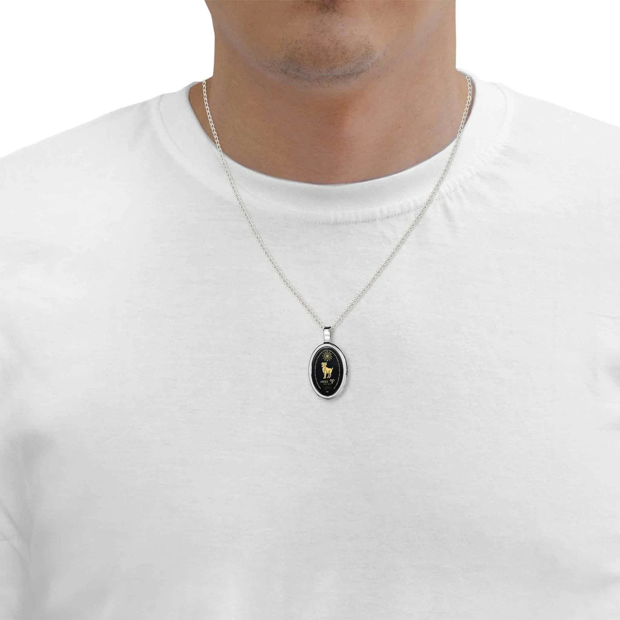 The World of Aries, 14k White Gold Necklace, Onyx