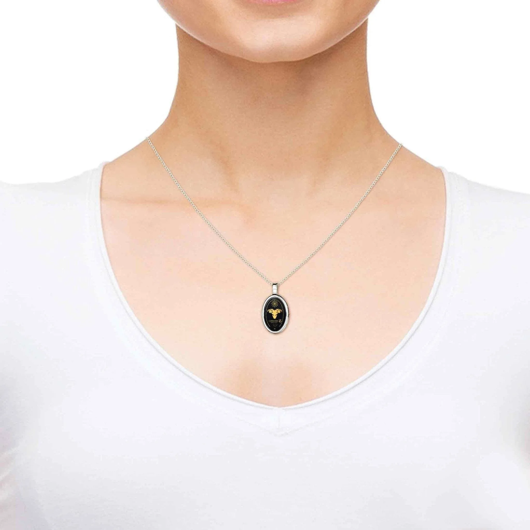 The World of Capricorn, 925 Sterling Silver Necklace, Onyx