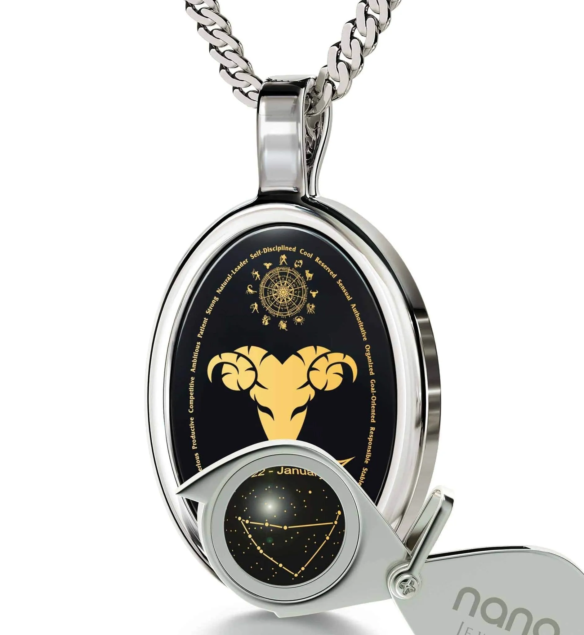 The World of Capricorn, 925 Sterling Silver Necklace, Onyx