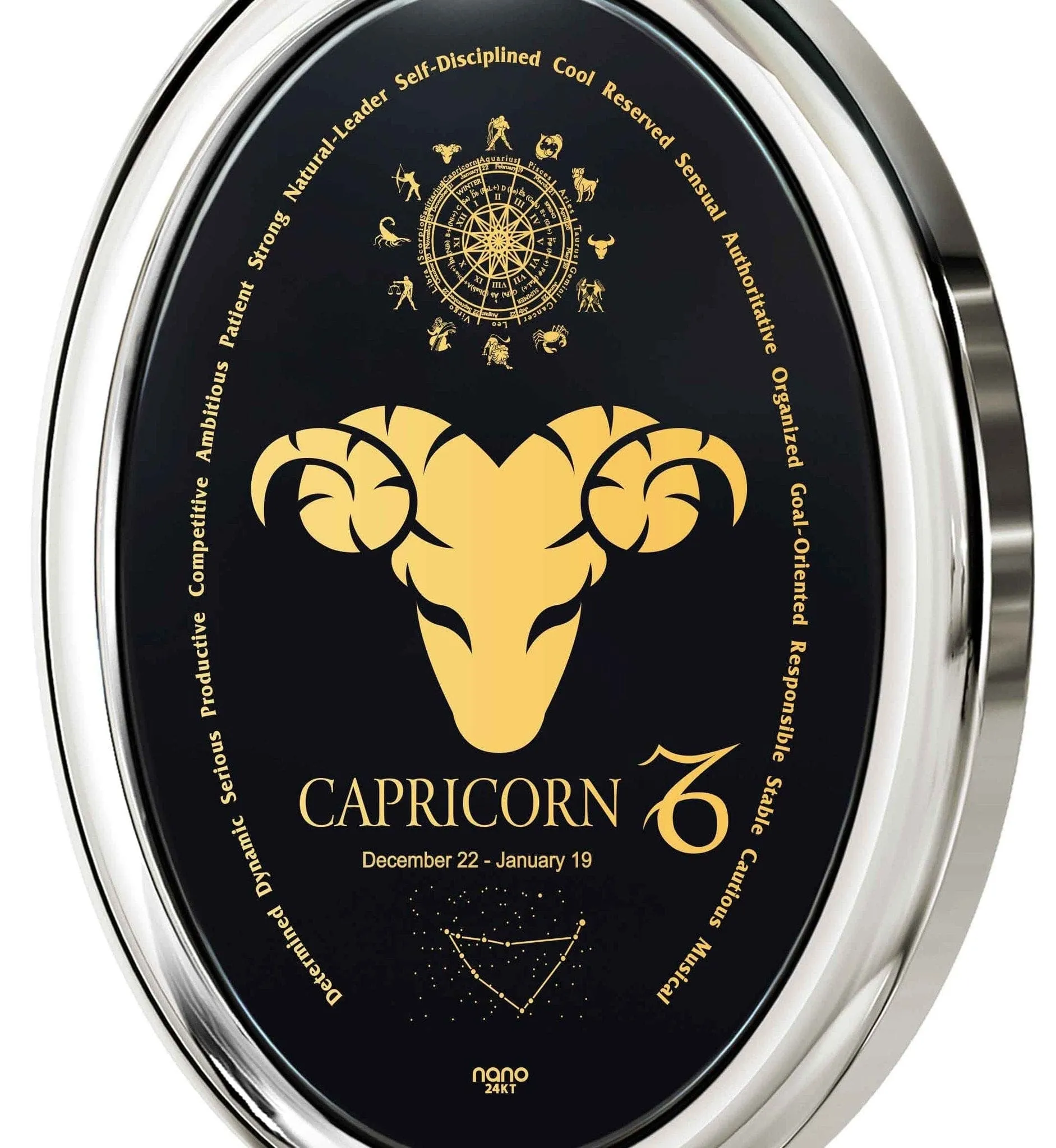 The World of Capricorn, 925 Sterling Silver Necklace, Onyx