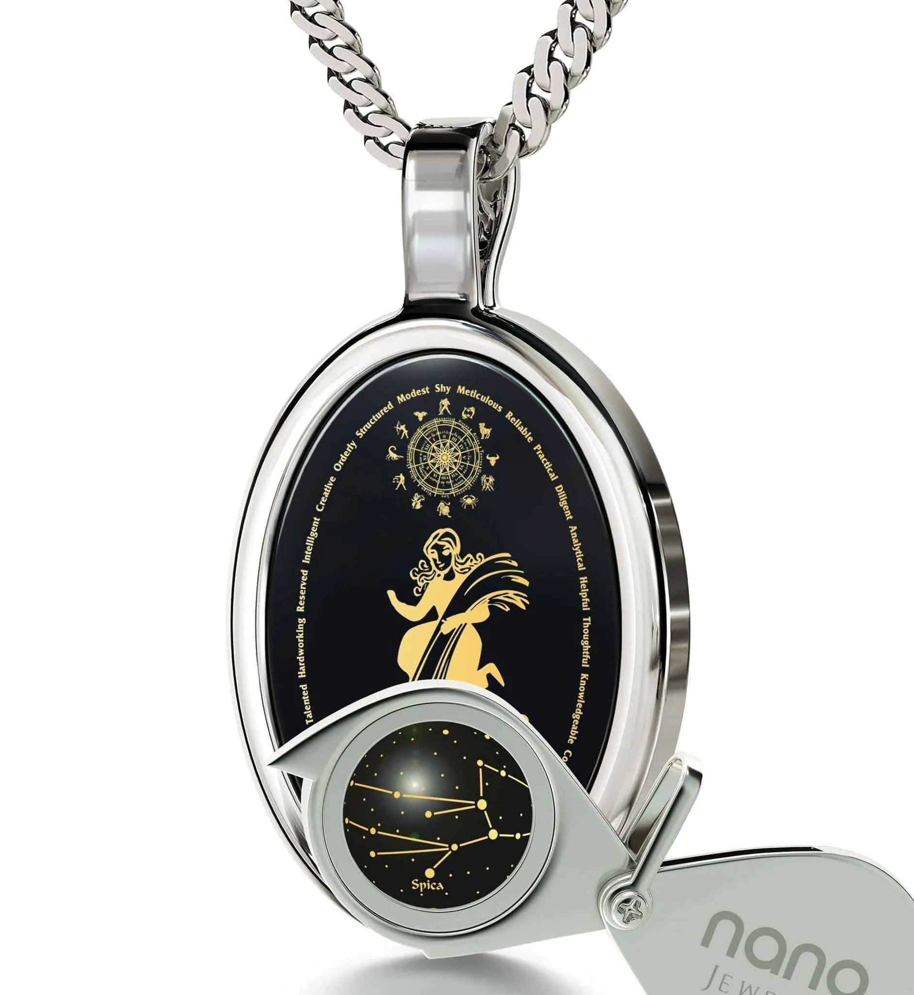 The World of Virgo, 925 Sterling Silver Necklace, Onyx