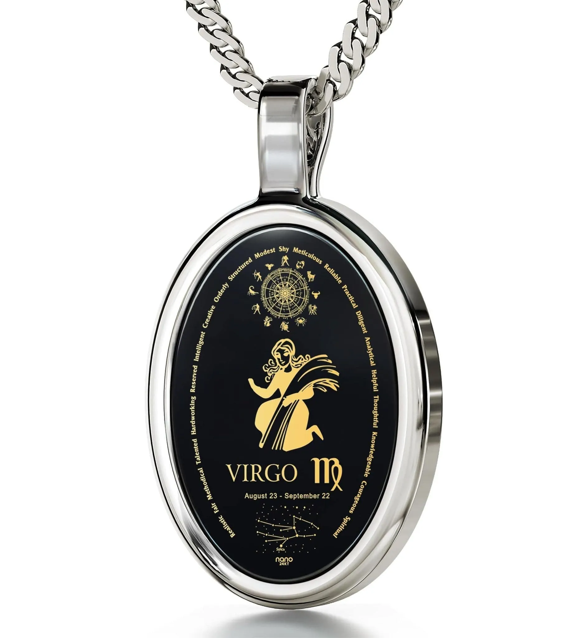 The World of Virgo, 925 Sterling Silver Necklace, Onyx