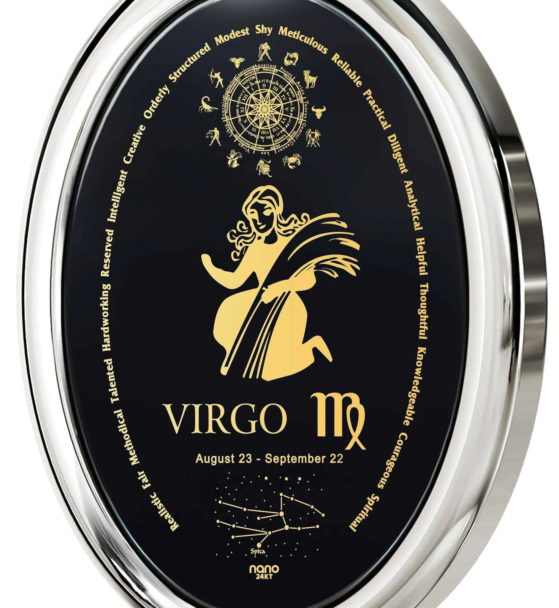 The World of Virgo, 925 Sterling Silver Necklace, Onyx