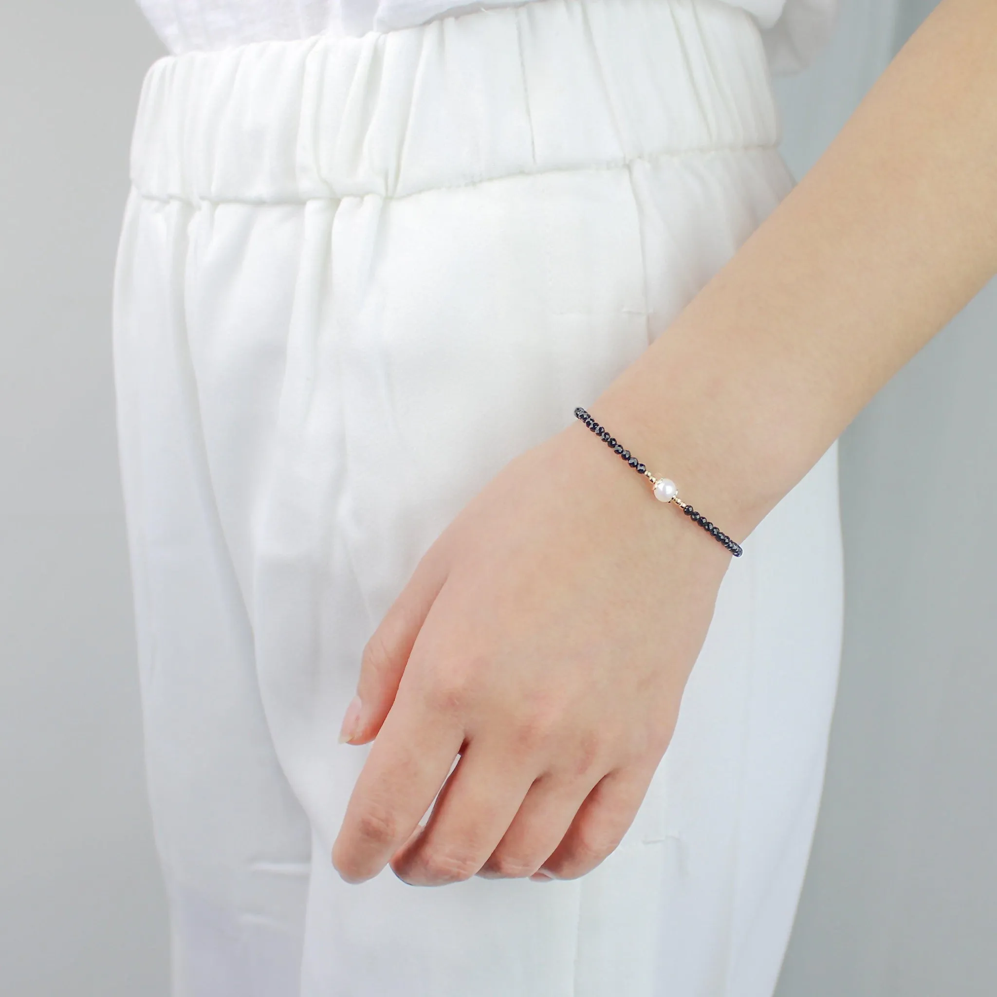Tiny Black Onyx & Pearl Bracelet