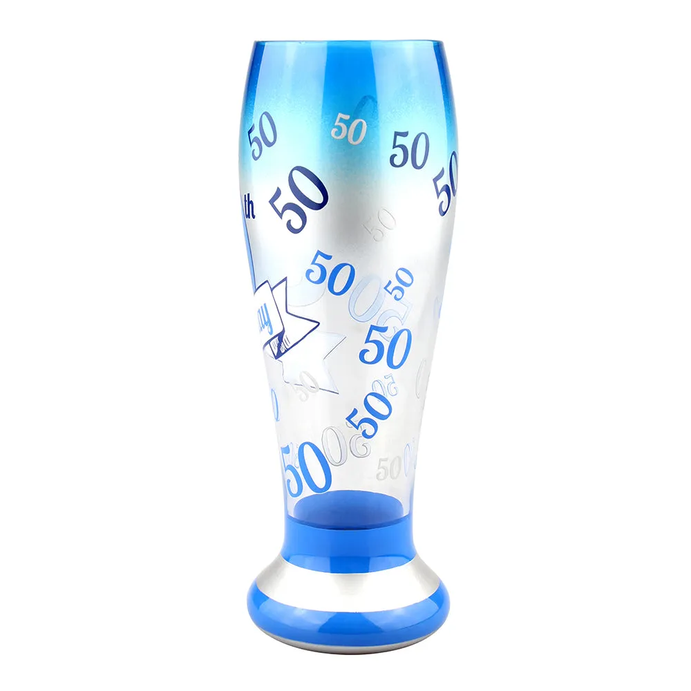 Top Shelf Hand Painted "50th Birthday" Tall Pilsner Glass (WS)