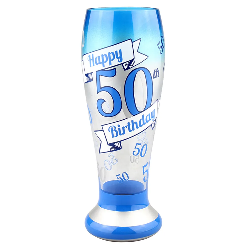 Top Shelf Hand Painted "50th Birthday" Tall Pilsner Glass (WS)