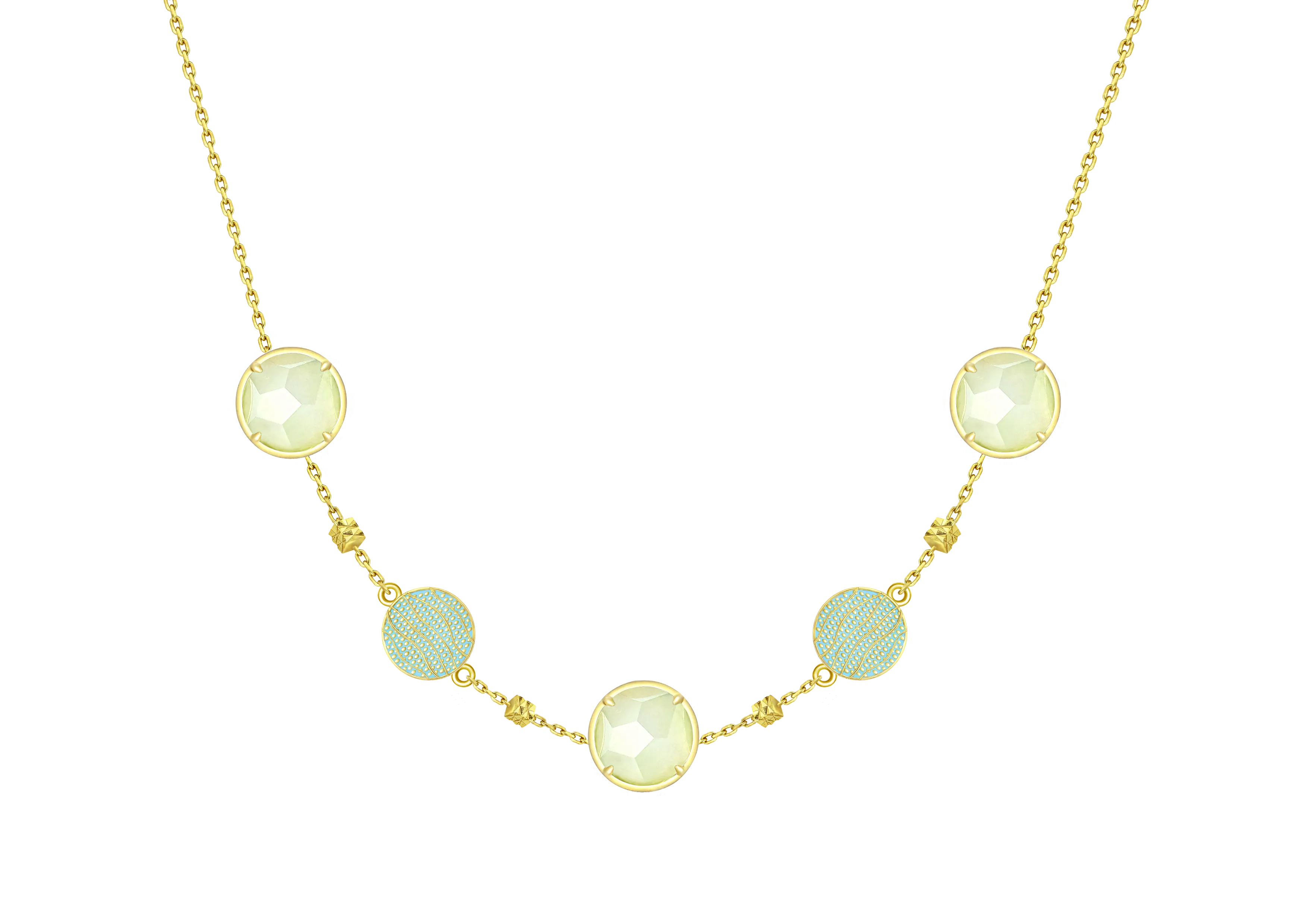 TRACEY CHEN | NECKLACE | 天然翡翠琺瑯項鍊 (黃金-水藍, 粉色)