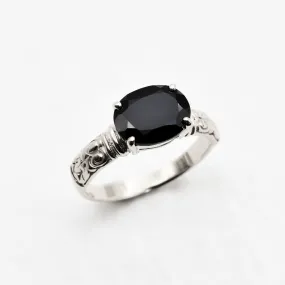 Tribal Onyx Ring - Black Boho Ring - Horizontal Oval Ring
