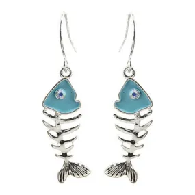 Turquoise & Silver Fish Bone Earrings
