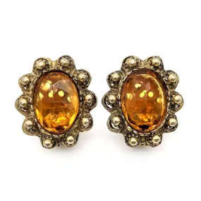 【USA輸入】ヴィンテージ アンバー フラワー ラインストーン イヤリング/Vintage Amber Flower Rhinestones Clip On Earrings