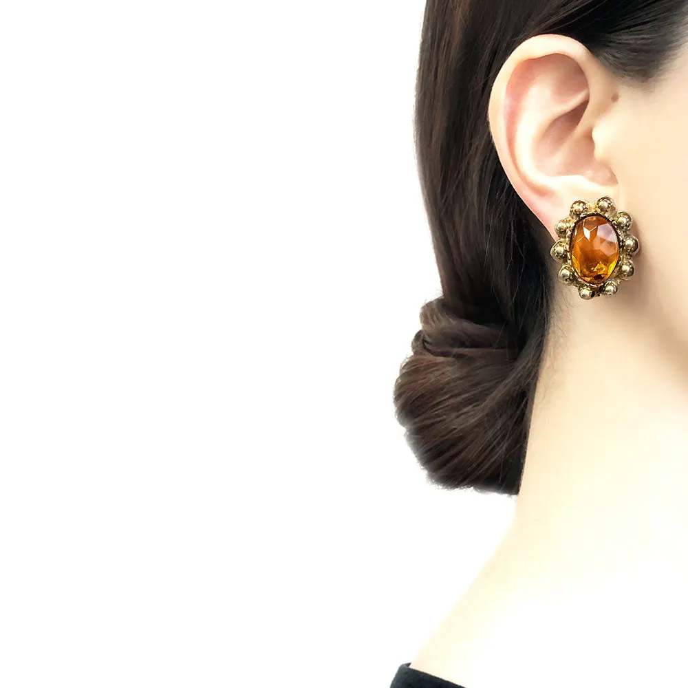 【USA輸入】ヴィンテージ アンバー フラワー ラインストーン イヤリング/Vintage Amber Flower Rhinestones Clip On Earrings
