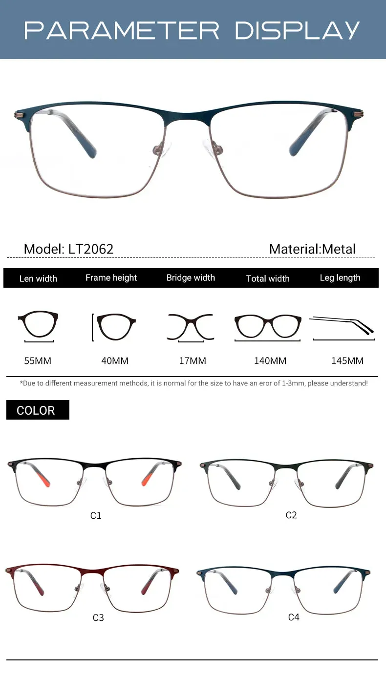 Vicky Men's Full Rim Tr 90 Stainless Steel Square Reading Glasses 2062