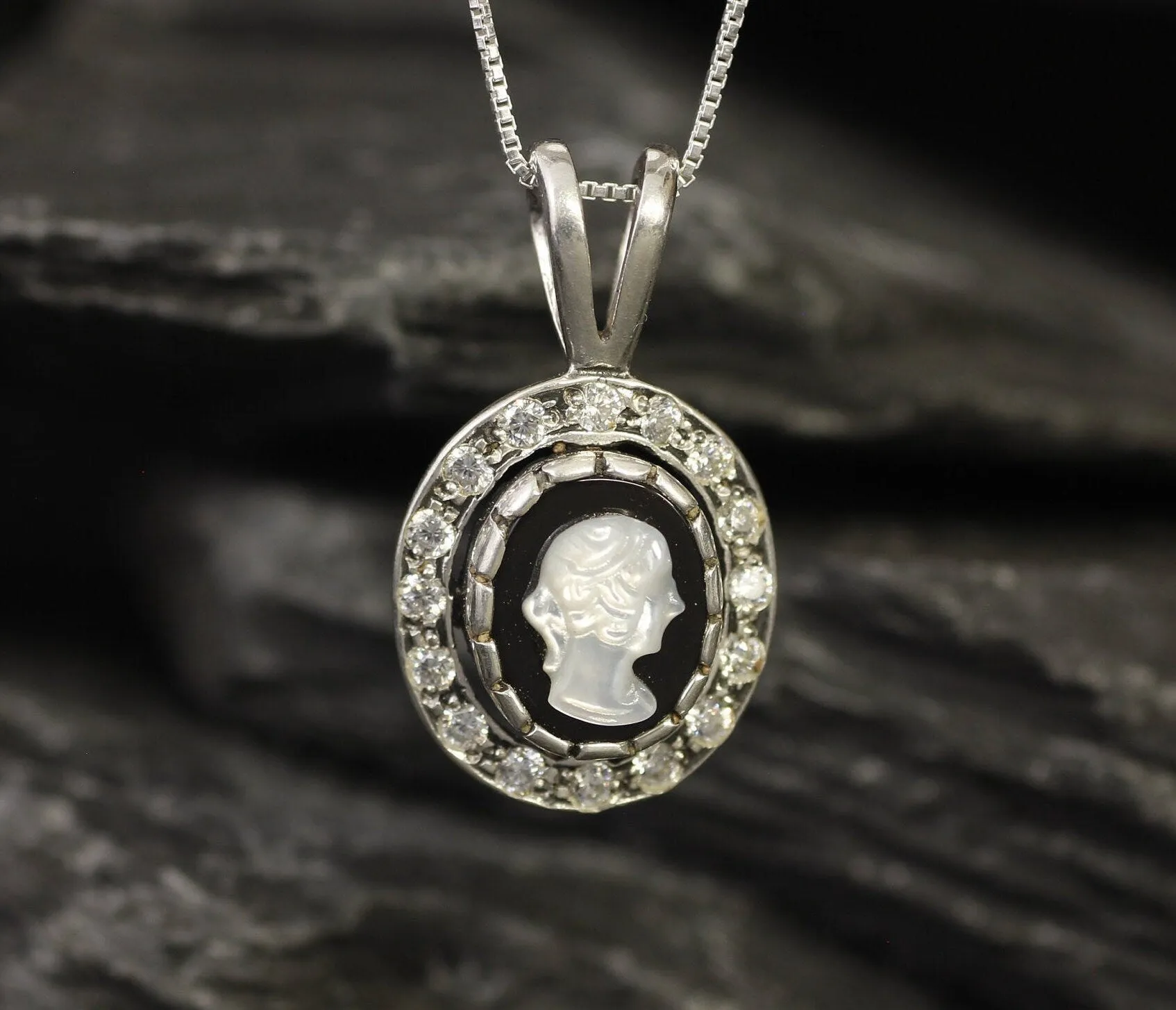 Victorian Cameo Necklace - Lady Antique Pendant - Roman Silver Necklace