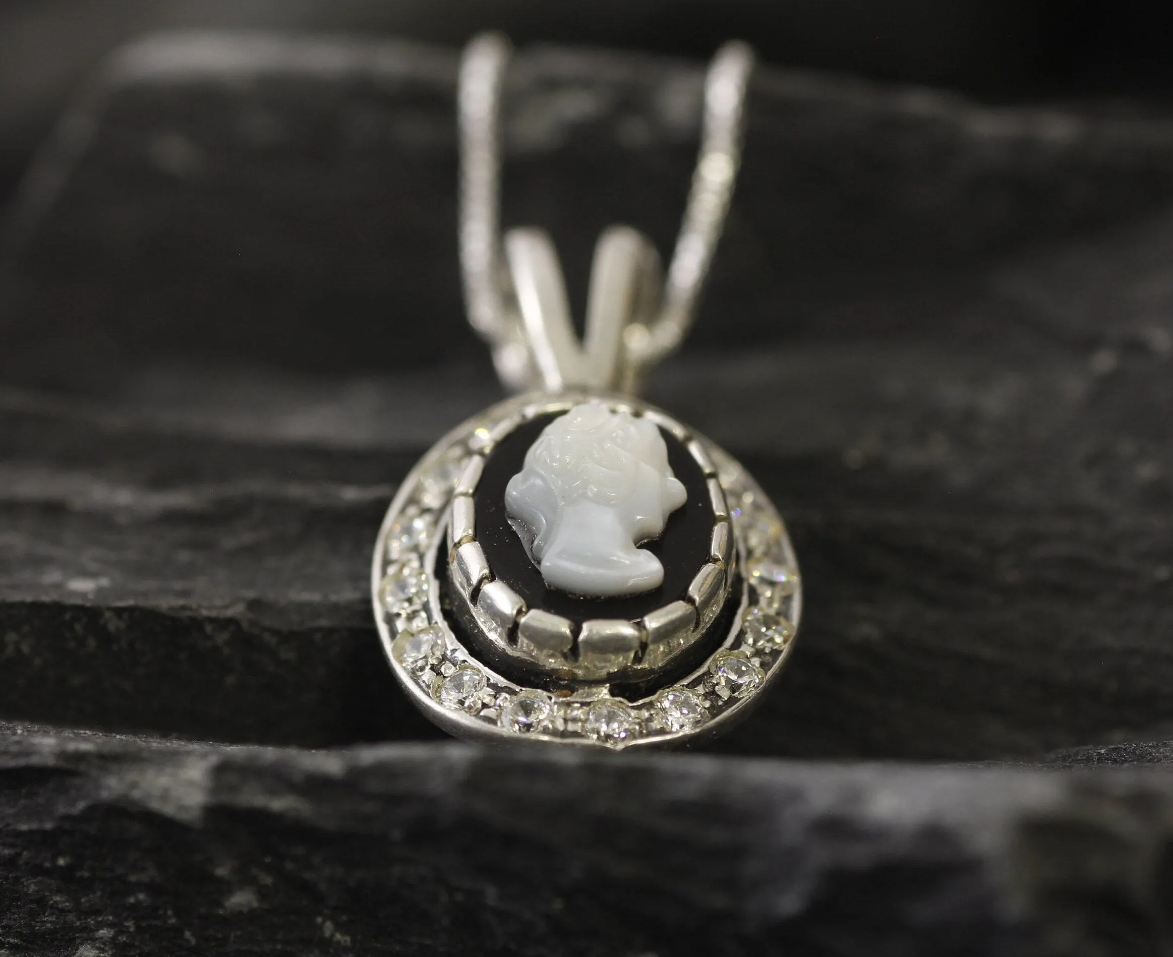 Victorian Cameo Necklace - Lady Antique Pendant - Roman Silver Necklace