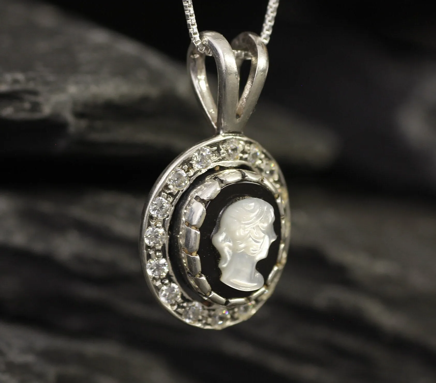 Victorian Cameo Necklace - Lady Antique Pendant - Roman Silver Necklace