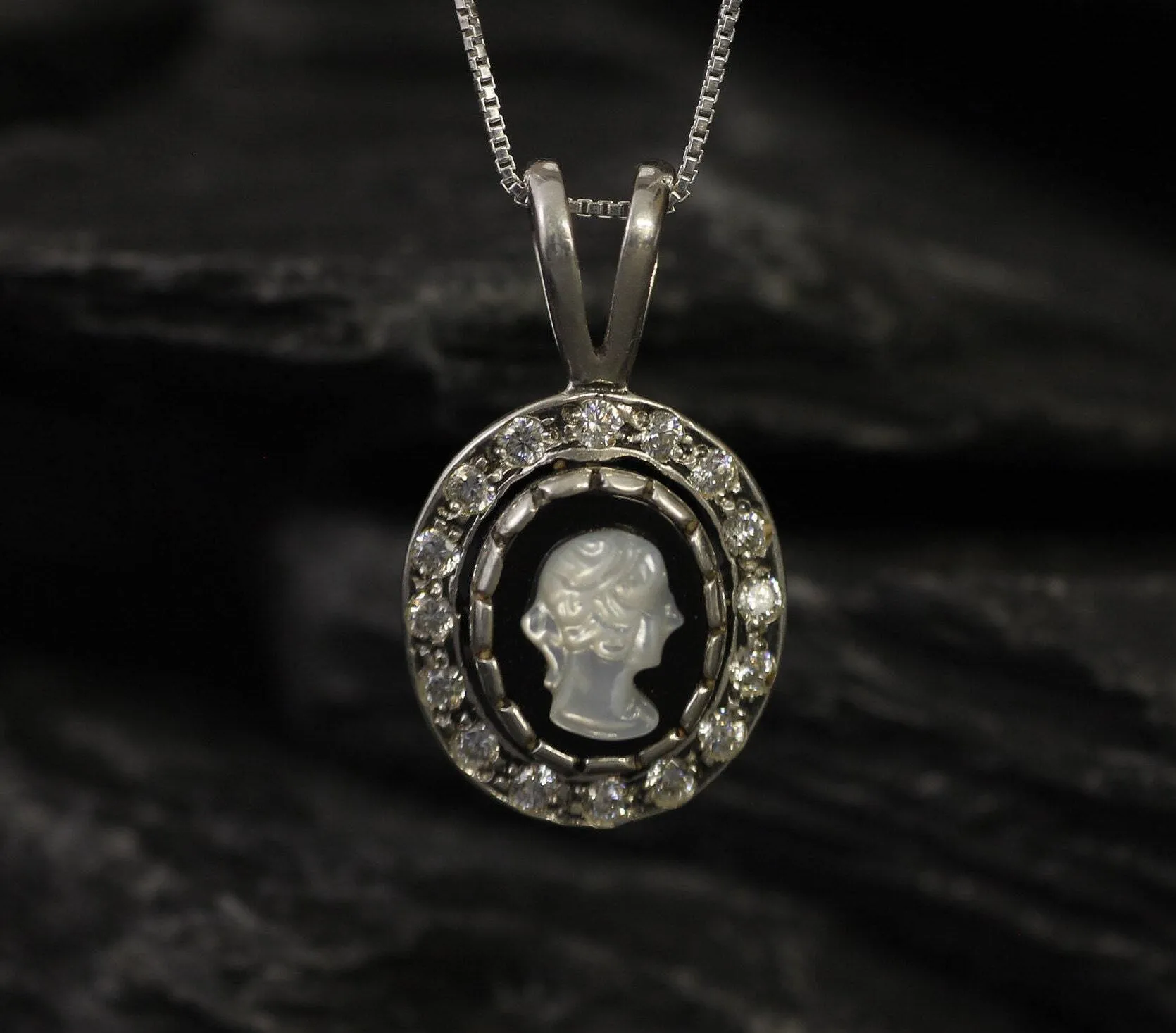 Victorian Cameo Necklace - Lady Antique Pendant - Roman Silver Necklace