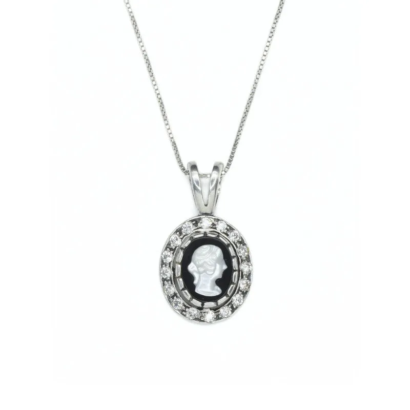 Victorian Cameo Necklace - Lady Antique Pendant - Roman Silver Necklace