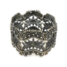 Vintage Filigree - Antiqued Gold Colored Stretch Bracelet
