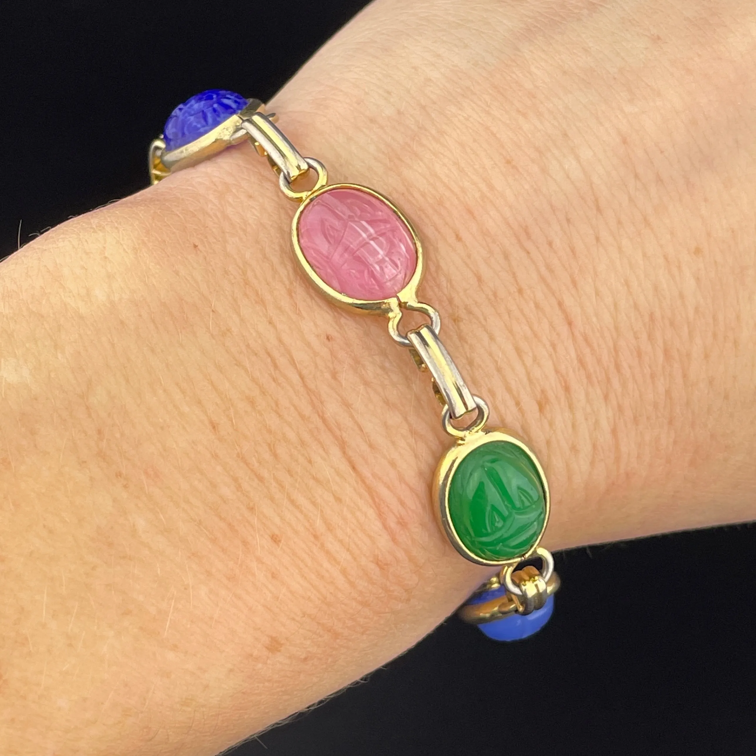 Vintage Gold Fill Egyptian Beetle Bug Scarab Bracelet