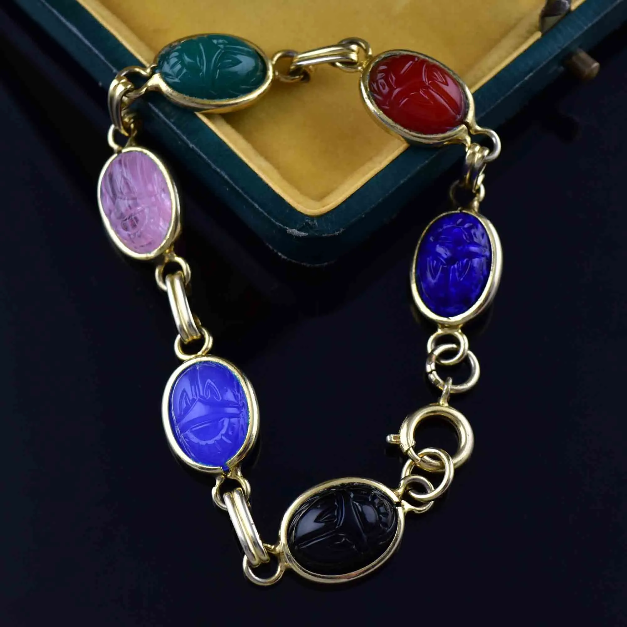 Vintage Gold Fill Gemstone Scarab Beetle Bug Bracelet