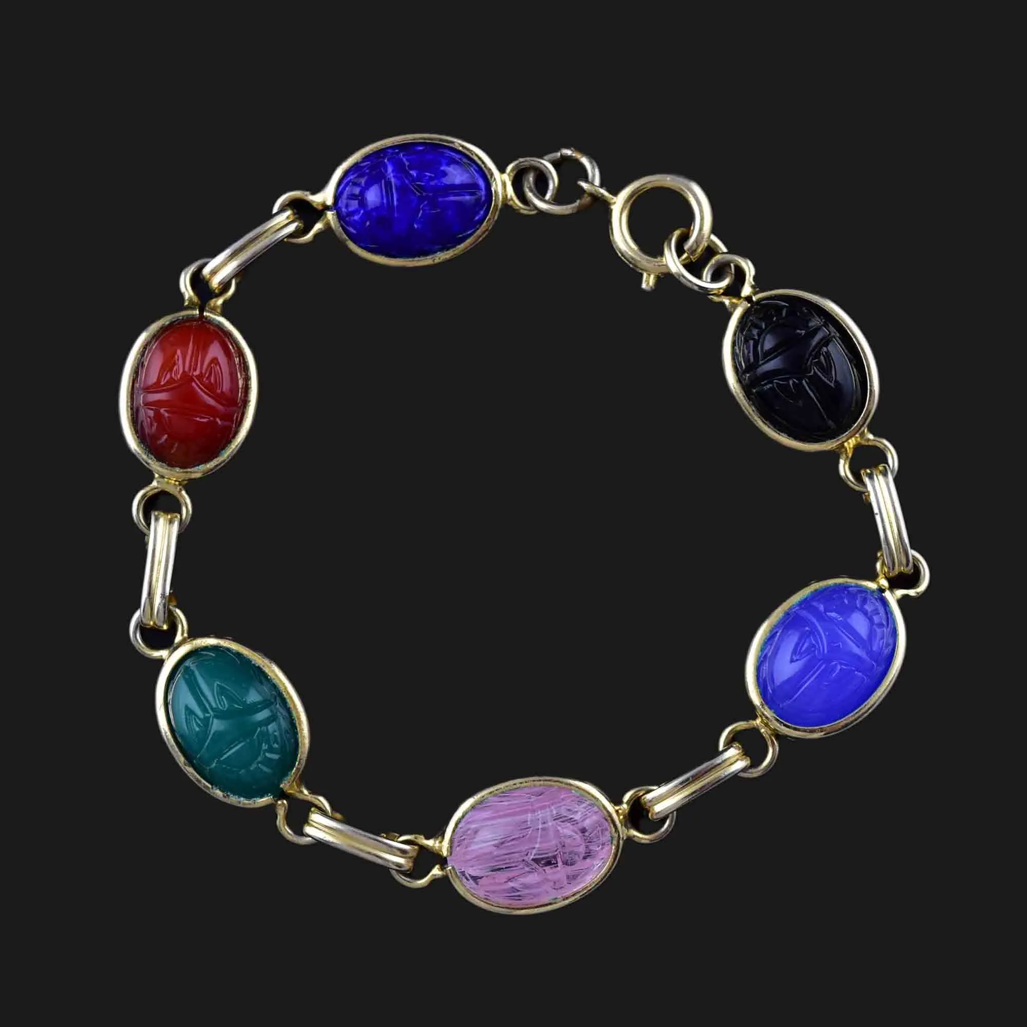 Vintage Gold Fill Gemstone Scarab Beetle Bug Bracelet