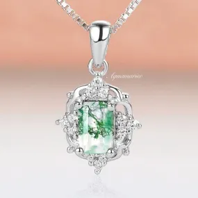 Vintage Green Moss Agate Necklace- 925 Sterling Silver