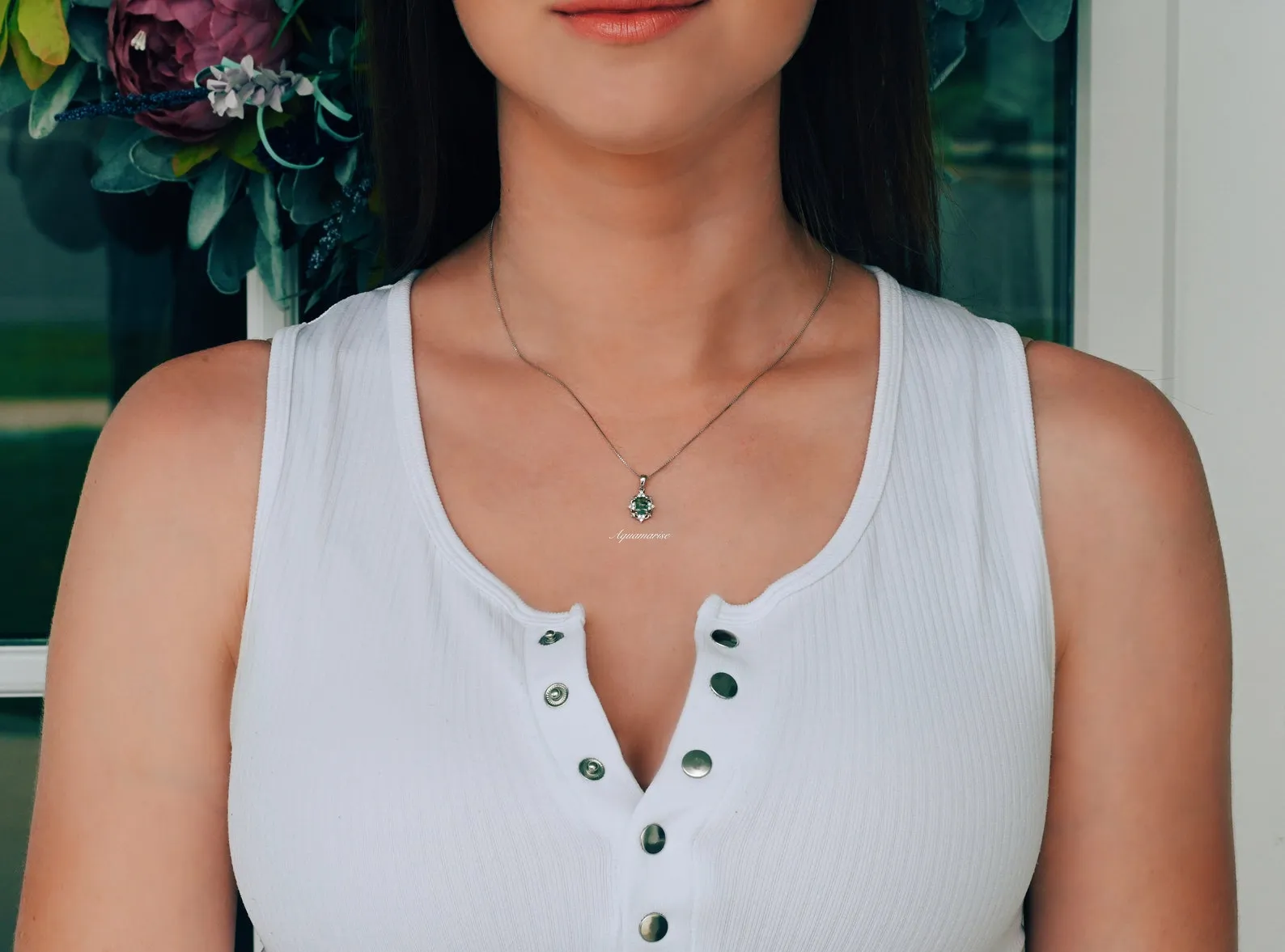 Vintage Green Moss Agate Necklace- 925 Sterling Silver