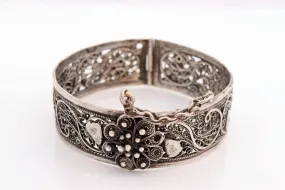 Vintage Silver Filigree Ottoman Style Moroccan Bracelet with Ram's Head Hallmark
