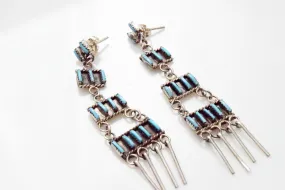 Vintage Zuni Needlework Turquoise Dangle Earrings by Ophelia Soseeah