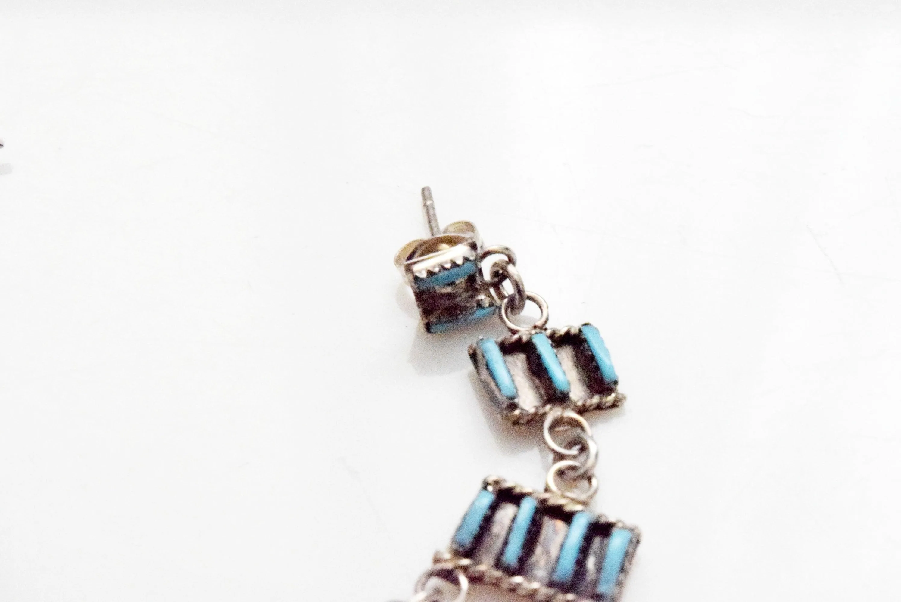 Vintage Zuni Needlework Turquoise Dangle Earrings by Ophelia Soseeah