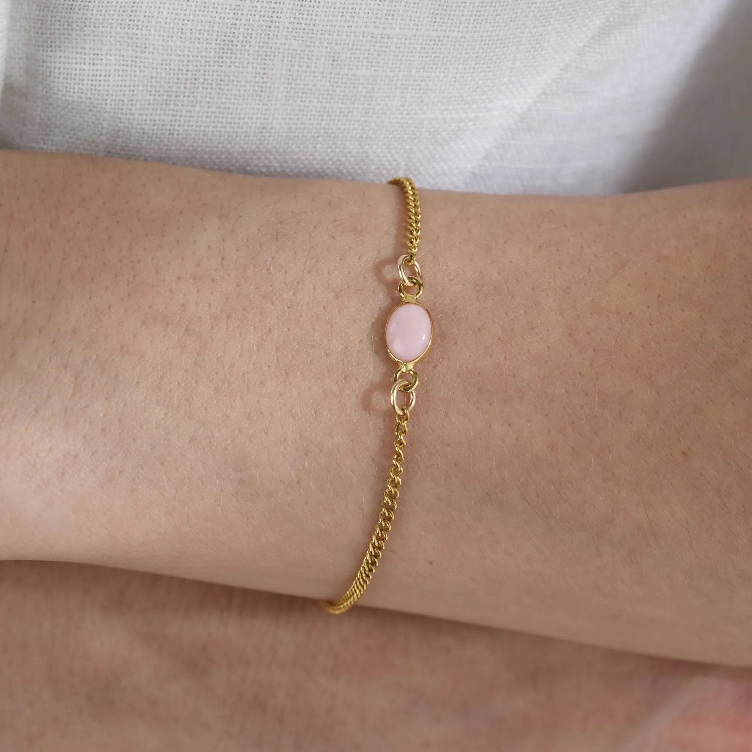 Von Treskow Yg Filled Curb Chain Bracelet w Pink Oval Opal - Gold
