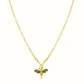 Women's Vermeil Green Emerald Diamond Bee Necklace Pendant