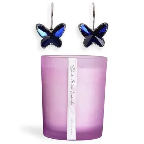 Yellow Chimes Gift Set for Women | Combo of Butterfly Designed Earring and Candle (Black Amber Lavender, 250gm) | Birthday Gift, Anniversary Gift, Valentine Gift, Secret Santa Gifts