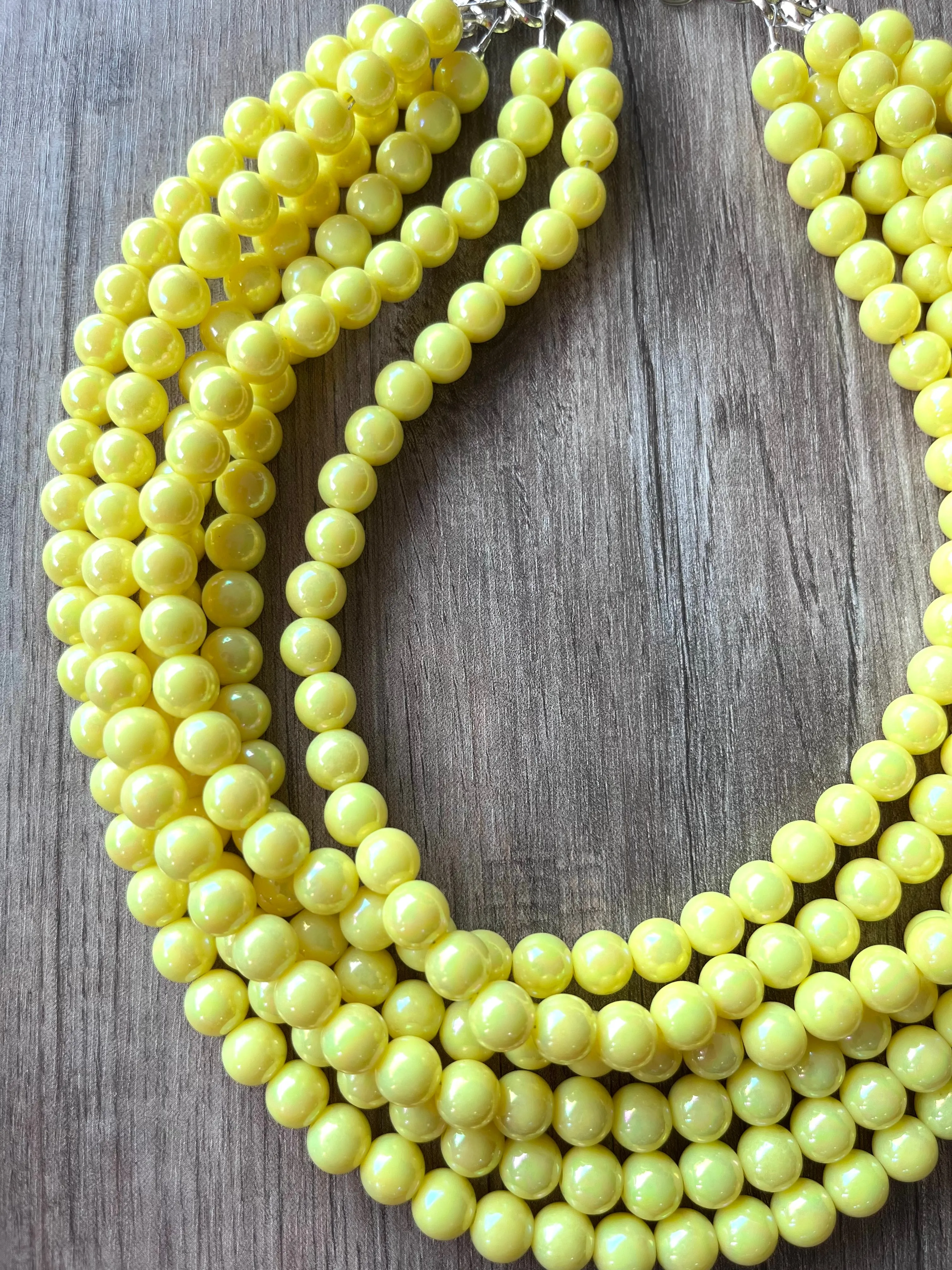 Yellow Pearlescent Acrylic Lucite Bead Chunky Multi Strand Statement Necklace - Alana