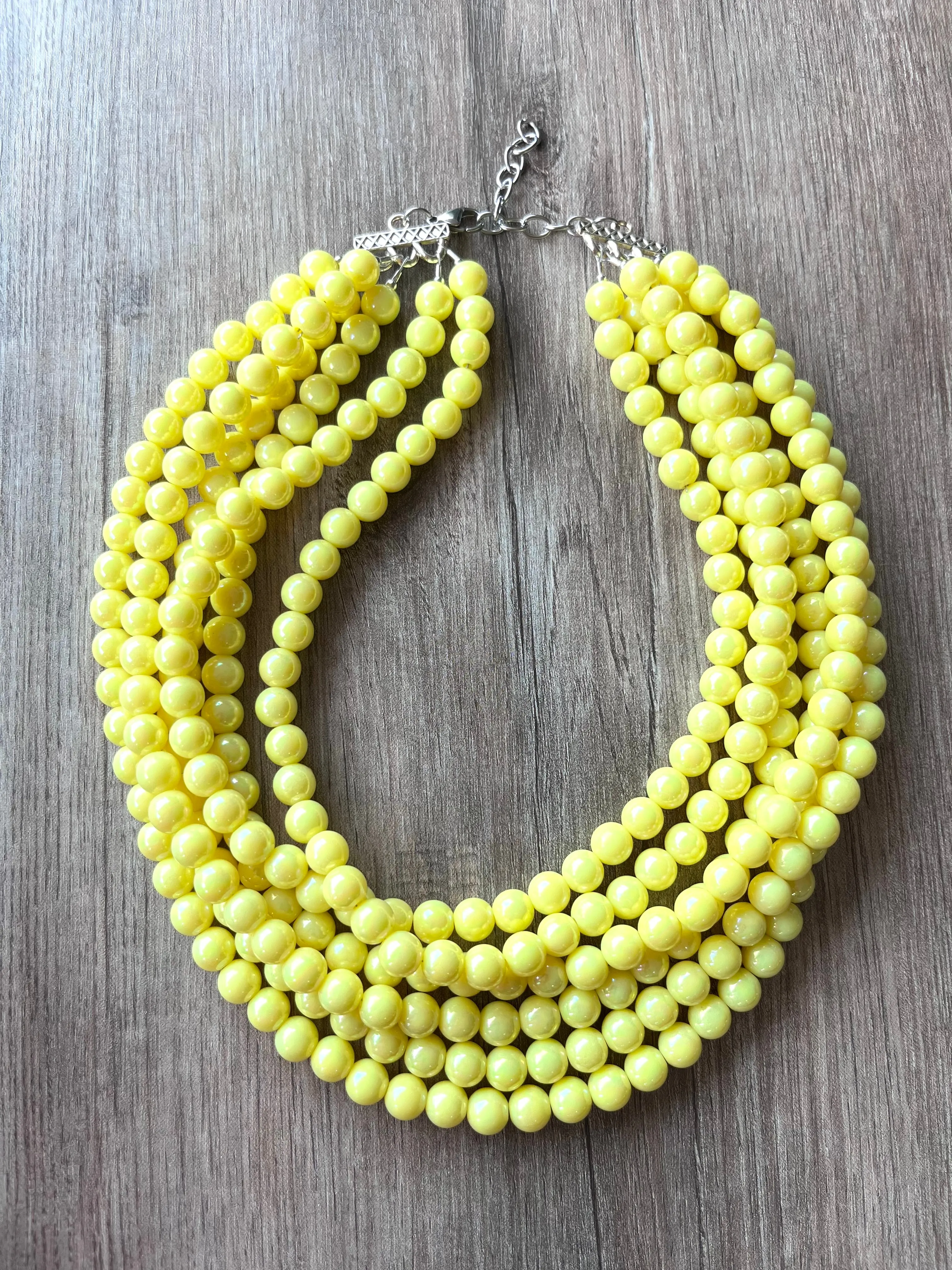 Yellow Pearlescent Acrylic Lucite Bead Chunky Multi Strand Statement Necklace - Alana