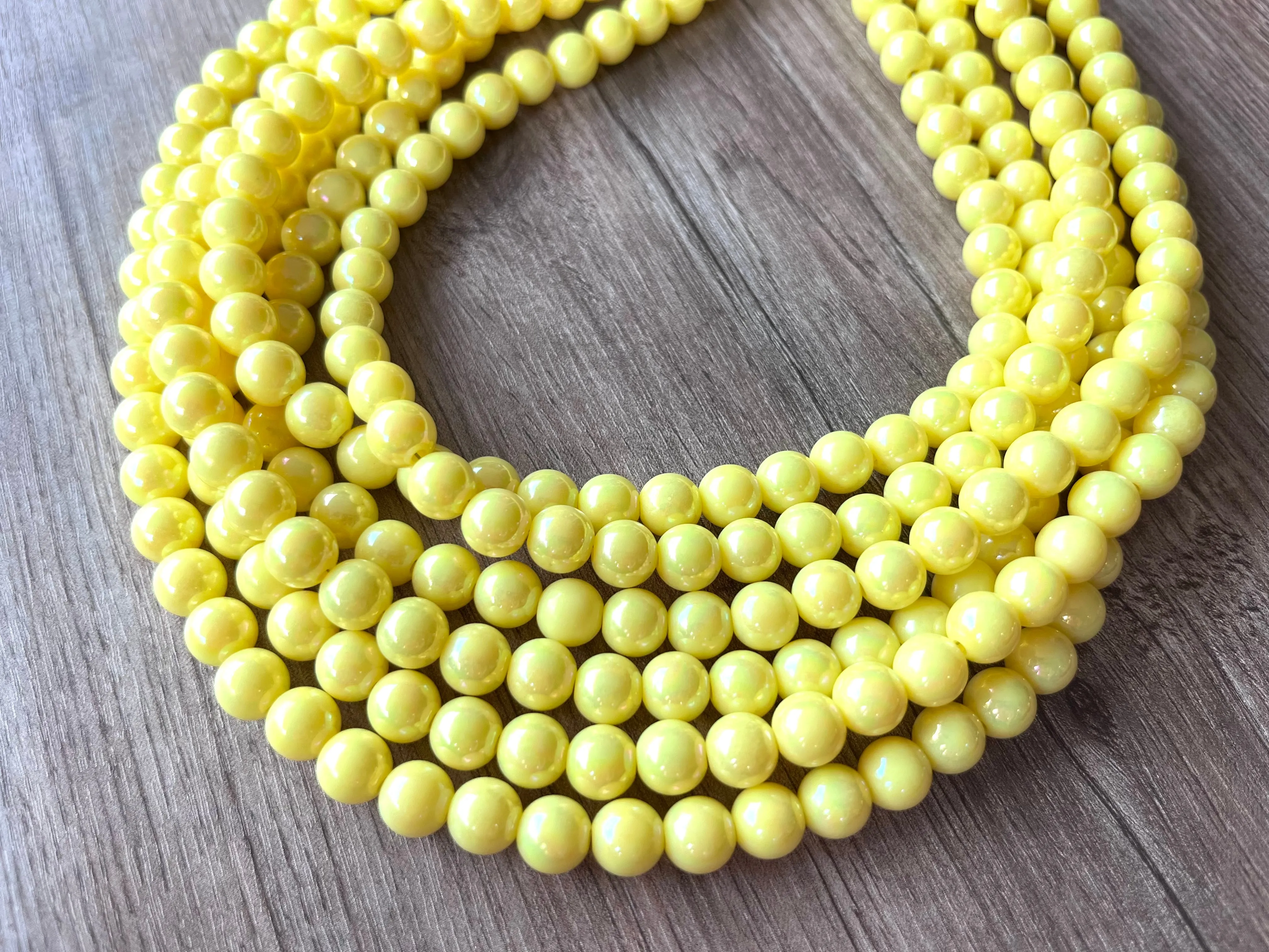 Yellow Pearlescent Acrylic Lucite Bead Chunky Multi Strand Statement Necklace - Alana
