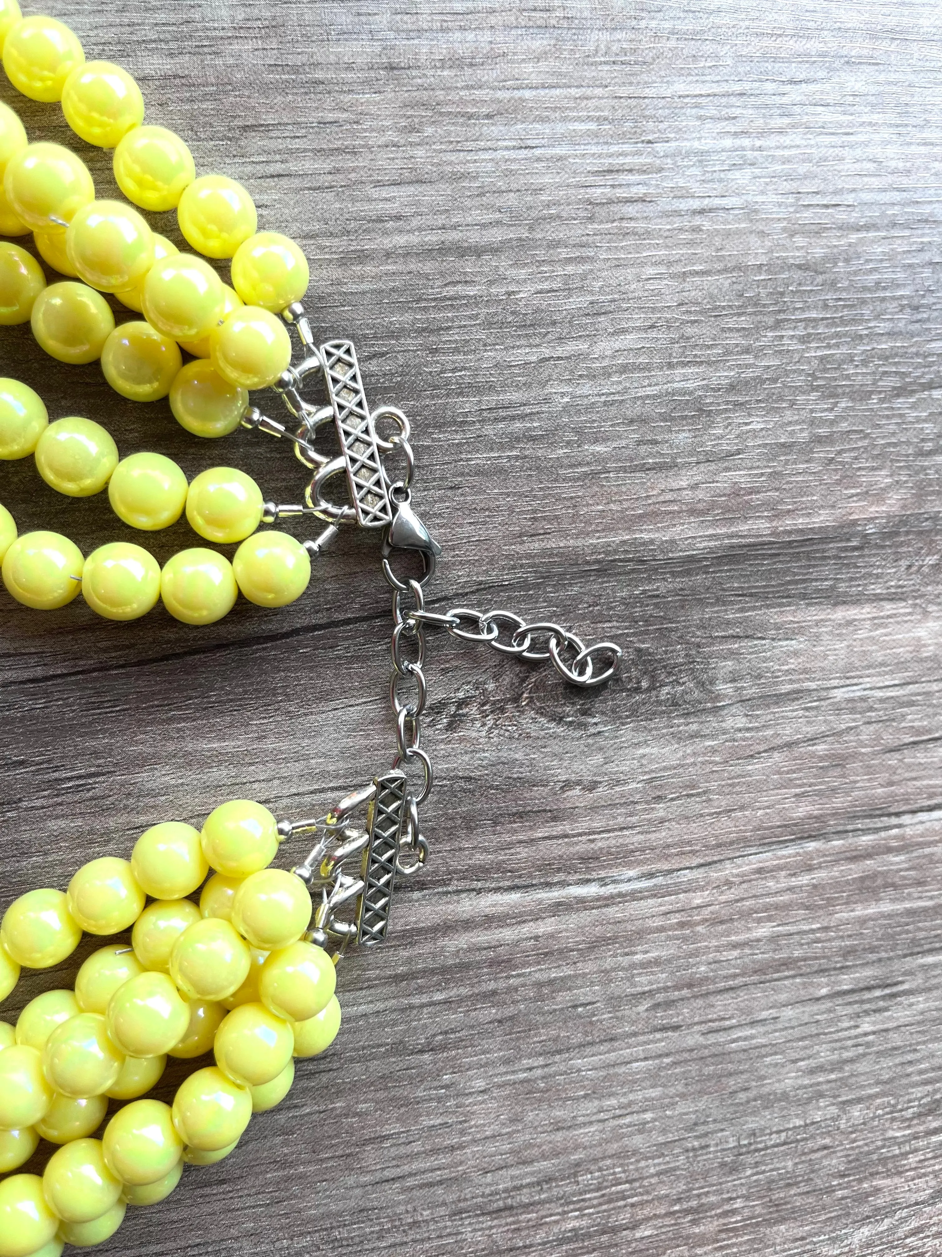 Yellow Pearlescent Acrylic Lucite Bead Chunky Multi Strand Statement Necklace - Alana